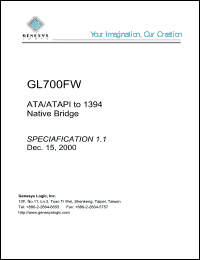 GL700FW datasheet:  ATA/ATAPI to1394 native bridge GL700FW