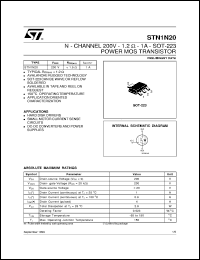 STN1N20 datasheet: N-CHANNEL 200V - 1.2 OHM - 1A SOT-223 POWER MOS TRANSISTOR STN1N20