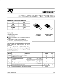 STPR820D datasheet: ULTRA-FAST RECOVERY RECTIFIER DIODES STPR820D