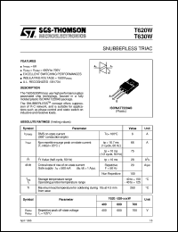 T620W datasheet: SNUBBERLESS TRIAC T620W