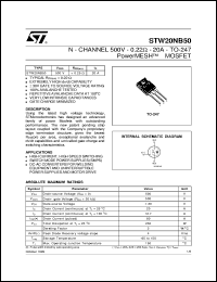 STW20NB50 datasheet: N-CHANNEL ENHANCEMENT MODE VERY LOW GATE CHARGE POWER MOSFET STW20NB50