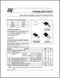 STPS20L40CF datasheet: LOW DROP POWER SCHOTTKY RECTIFIER STPS20L40CF