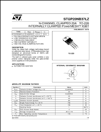 STGP20NB37LZ datasheet: N-CHANNEL CLAMPED 20A TO-220 INTERNALLY CLAMPED POWERMESH IGBT STGP20NB37LZ