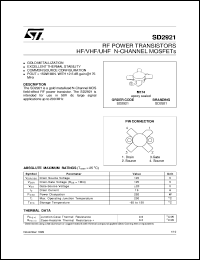 SD2921 datasheet: RF POWER TRANSISTORS HF/VHF/UHF N-CHANNEL MOSFETS SD2921
