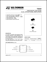 TS522IN datasheet: PRECISION LOW NOISE DUAL OP-AMPS TS522IN