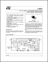 L4923 datasheet: 5V/1A VERY LOW DROP REGULATOR WITH RESET AND INHIBIT L4923