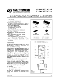 M74HC423 datasheet: DUAL RETRIGGERABLE MONOSTABLE MULTIVIBRATOR M74HC423