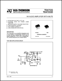 TDA7233D datasheet: 1W AUDIO AMPLIFIER WITH MUTE TDA7233D