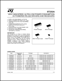 ST232A datasheet: VERY HIGH SPEED, ULTRA LOW POWER CONSUMPTION 5V POWERED RS-232 DRIVERS AND RECEIVERS ST232A