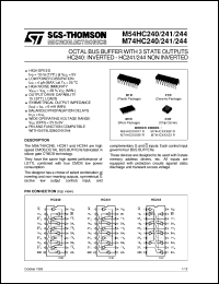 M74HC244 datasheet: OCTAL BUS BUFFER WITH 3 STATE OUTPUTS HC240 INVERTED , HC241/244 NON INVERTED M74HC244