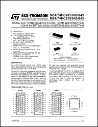 M74HC245 datasheet: OCTAL BUS TRANSCEIVER (3-STATE) HC245 NON INVERTING HC640 INVERTING , HC643 INVERTING/NON IN M74HC245