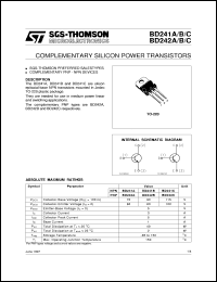 BD242A datasheet: COMPLEMENTARY SILICON POWER TRANSISTORS BD242A