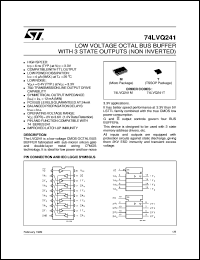 74LVQ241 datasheet: LOW VOLTAGE OCTAL BUS BUFFER WITH 3 STATE OUTPUTS (NON INVERTED) 74LVQ241