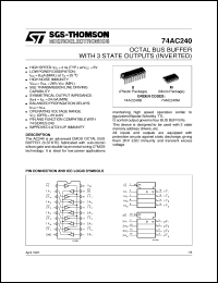 74AC240 datasheet: OCTAL BUS BUFFER WITH 3 STATE OUTPUTS (INVERTED) 74AC240