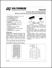 74AC245 datasheet: OCTAL BUS TRANSCEIVER WITH 3-STATE OUTPUTS (NON INVERTED) 74AC245