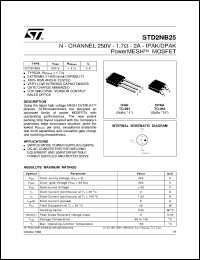 STD2NB25 datasheet: N-CHANNEL 250V - 1.7 OHM - 2A - IPAK/DPAK POWERMESH MOSFET STD2NB25