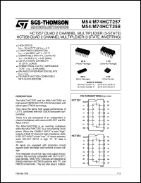 M74HCT257 datasheet: HCT258 QUAD 2 CHANNEL MULTIPLEXER (3-STATE, INVERTING) HCT257 QUAD 2 CHANNEL MULTIPLEXER (3-STATE) M74HCT257