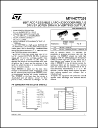 M74HCT7259 datasheet: (OPEN DRAIN, INVERTING OUTPUT) 8 BIT ADDRESSABLE LATCH/DECODER/RELAIS DRIVER M74HCT7259