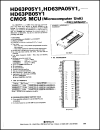 HD63P05Y1 datasheet: 0.3-7 V,1 MHz, CMOS microcomputer unit HD63P05Y1