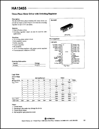 HA13455 datasheet: 7 V, three-phase motor driver with switching regulator HA13455