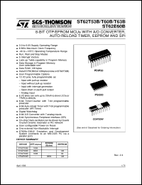 ST62P60BB3 datasheet: 8-BIT MICROCONTROLLER ( MCU ) WITH OTP, ROM, FASTROM, EPROM, A/D CONVERTER, AUTO-RELOAD TIMER, EEPROM, SPI AND 20 PINS ST62P60BB3