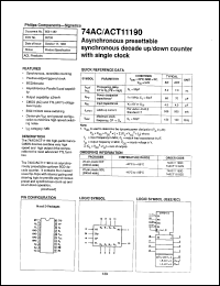 74ACT11190N datasheet: 5 V, asynchronous presettable synchronous decade up/down counter with single clock 74ACT11190N