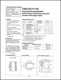 74AC11191N datasheet: 5 V, asynchronous presettable synchronous 4-bit binary up/down counter with single clock 74AC11191N