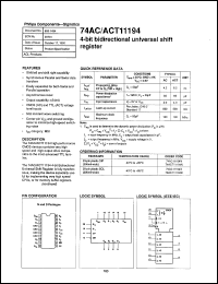 74ACT11194N datasheet: 5 V, 4-bit bidirectional universal shift register 74ACT11194N