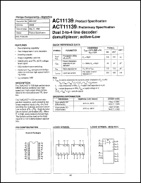 74AC11139N datasheet: 5 V, dual 2-to-4 line decoder/demultiplexer; active-low 74AC11139N
