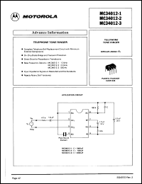 MC34012-1 datasheet: Telephone tone ringer. Base frequency 1.0kHz. MC34012-1