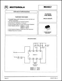 MC34017-3 datasheet: Telephone tone ringer. Base frequency 500Hz. MC34017-3