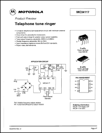MC34117P datasheet: Telephone tone ringer. MC34117P