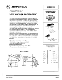 MC33110P datasheet: Low voltage compander. Silicon monolithic integrated circuit. MC33110P