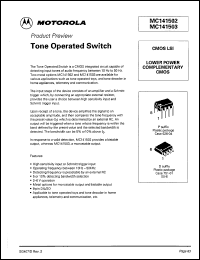 MC141502P datasheet: Tone operated switch. CMOS LSI. Lower power complementary CMOS. MC141502P