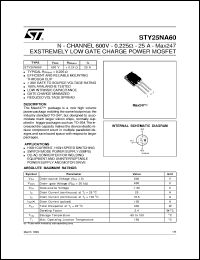 STY25NA60 datasheet: N-CHANNEL 600V - 0.225 OHM - 25A - MAX247 EXTREMELY LOW GATE CHARGE POWER MOSFET STY25NA60