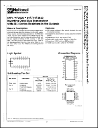 54F2620SMQB datasheet: Inverting octal bus transceiver with 25 Ohm series resistors in the outputs. Military grade device with environmental and burn-in processing shipped in tubes. 54F2620SMQB