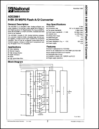 ADC0881CCN datasheet: 8-bit 20 MSPS flash A/D converter. ADC0881CCN