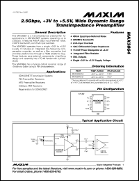 MAX3864D datasheet: +3 to +5.5 V, 2.5 Gbp wide dynamic range transimpedance preamplifier MAX3864D