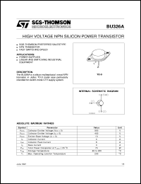 BU326A datasheet: HIGH VOLTAGE NPN SILICON POWER TRANSISTOR BU326A