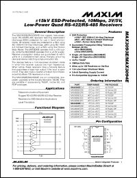 MAX3093ECPE datasheet: +/-15kV ESD-protected, 10 Mbp, 3V/5V, low-power quad RS-422/RS-485 receiver MAX3093ECPE