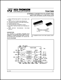 TDA7285 datasheet: STEREO CASSETTE PLAYER AND MOTOR SPEED CONTROLLER TDA7285
