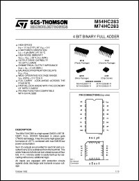 M74HC283 datasheet: 4 BIT BINARY FULL ADDER M74HC283
