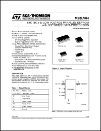 M28LV64 datasheet: 64K (8K X 8) LOW VOLTAGE PARALLEL EEPROM WITH SOFTWARE DATA PROTECTION M28LV64