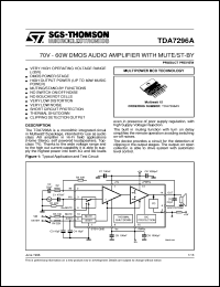 TDA7296A datasheet: 70V - 60W DMOS AUDIO AMPLIFIER WITH MUTE/ST-BY TDA7296A