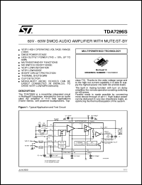 TDA7296S datasheet: 60V-60W DMOS AUDIO AMPLIFIER WITH MUTE/ST-BY TDA7296S