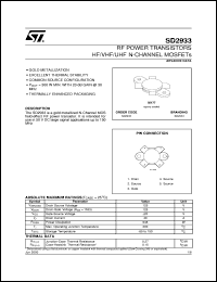 SD2933 datasheet: RF POWER TRANSISTORS HF/VHF/UHF N-CHANNEL MOSFETS SD2933