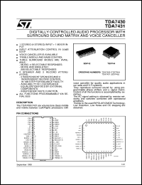 TDA7431 datasheet: DIGITALLY CONTROLLED AUDIO PROCESSOR WITH SURROUND SOUND MATRIX AND VOICE CANCELLER TDA7431