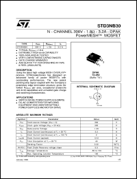 STD3NB30 datasheet: N-CHANNEL 300V - 1.8 OHM - 3.2A DPAK POWERMESH MOSFET STD3NB30