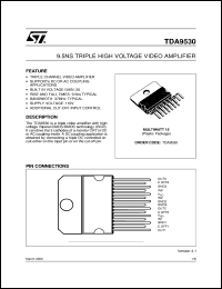 TDA9530 datasheet: 9.5NS TRIPLE HIGH VOLTAGE VIDEO AMPLIFIER WITH CUT-OFF INPUTS-MULTIWATT 15 TDA9530