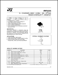 IRF630S datasheet: N-CHANNEL 200V - 0.35 OHM - 9A - D2PAK MESH OVERLAY MOSFET IRF630S